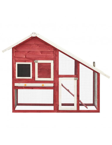 Conigliera Rosso e Bianco 140x63x120cm Legno Massello di Abete