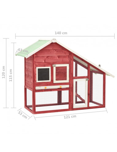 Conigliera Rosso e Bianco 140x63x120cm Legno Massello di Abete