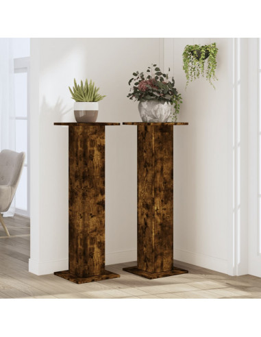 Supporti per Piante 2 pz Rovere Fumo 30x30x95 cm in Truciolato