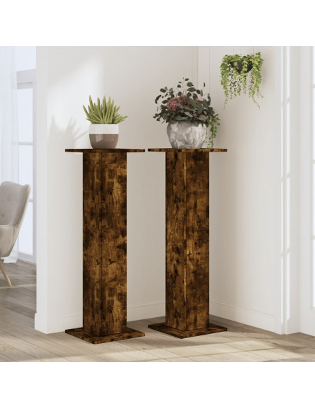 Supporti per Piante 2 pz Rovere Fumo 30x30x95 cm in Truciolato