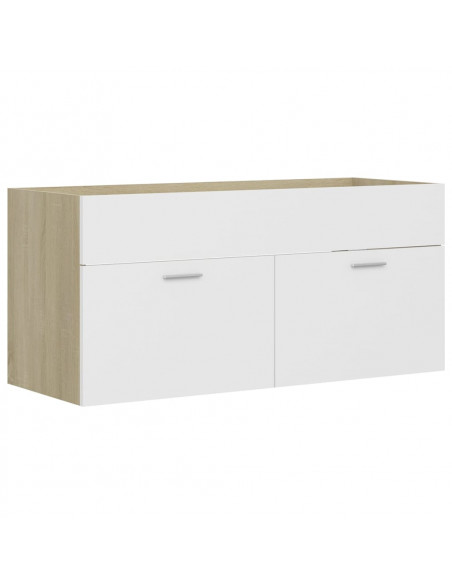 Set Mobili da Bagno Bianco e Rovere Sonoma in Legno Multistrato