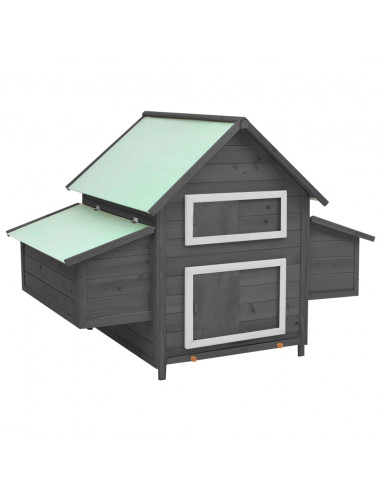 Pollaio Grigio e Bianco 152x96x110cm in Legno Massello di Abete