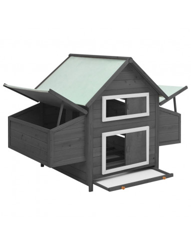 Pollaio Grigio e Bianco 152x96x110cm in Legno Massello di Abete