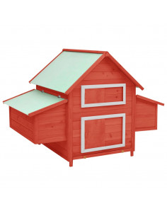 Pollaio Rosso e Bianco 152x96x110 cm in Legno Massello di Abete 2