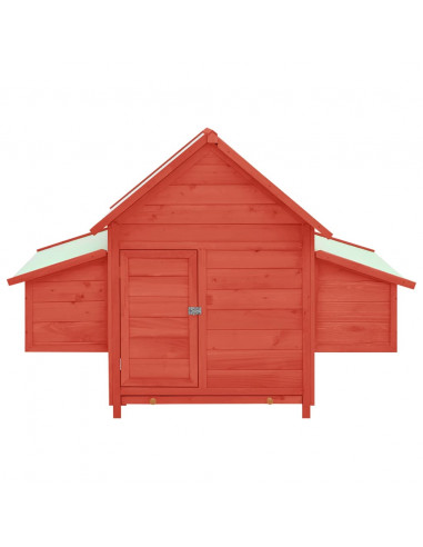 Pollaio Rosso e Bianco 152x96x110 cm in Legno Massello di Abete