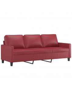 Set di Divani 3 pz con Cuscini Rosso Vino in Similpelle