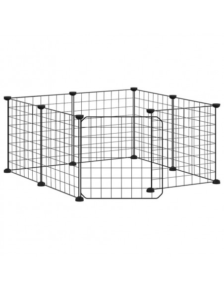 Gabbia per Animali 8 Pannelli con Porta Nero 35x35 cm Acciaio