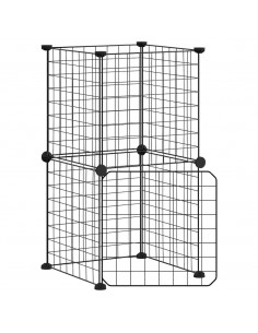 Gabbia per Animali 8 Pannelli con Porta Nero 35x35 cm Acciaio 2