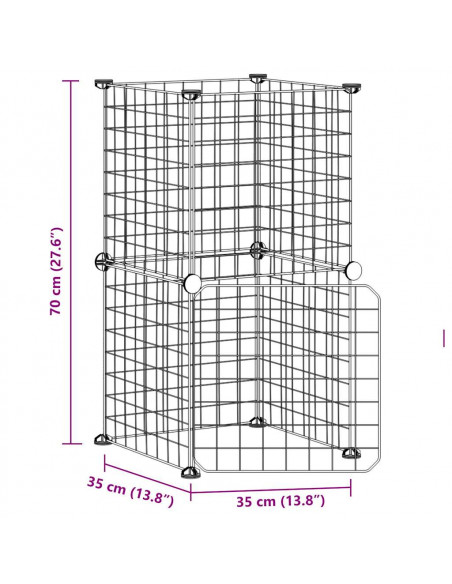 Gabbia per Animali 8 Pannelli con Porta Nero 35x35 cm Acciaio