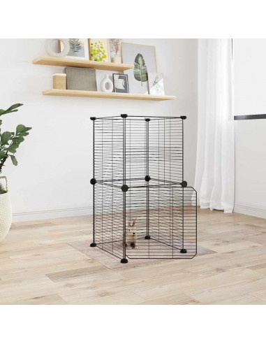 Gabbia per Animali 8 Pannelli con Porta Nero 35x35 cm Acciaio