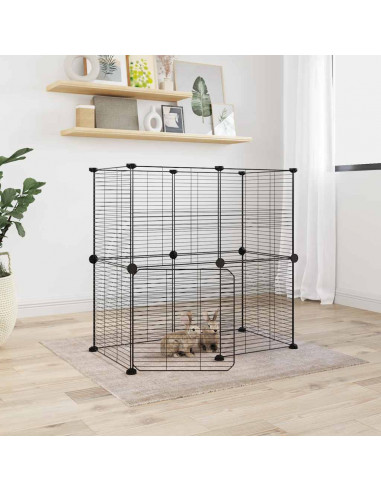 Gabbia per Animali 12 Pannelli con Porta Nero 35x35 cm Acciaio