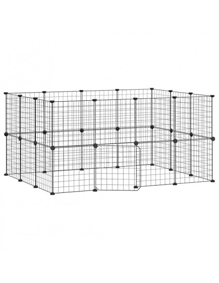 Gabbia per Animali 28 Pannelli con Porta Nero 35x35 cm Acciaio