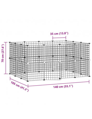 Gabbia per Animali 28 Pannelli con Porta Nero 35x35 cm Acciaio