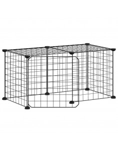 Gabbia per Animali 8 Pannelli con Porta Nero 35x35 cm Acciaio 2