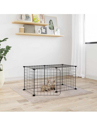 Gabbia per Animali 8 Pannelli con Porta Nero 35x35 cm Acciaio