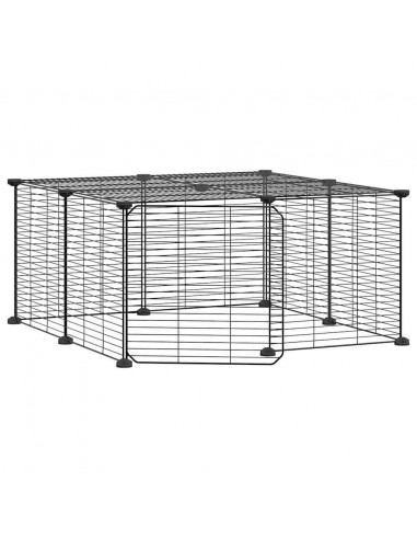 Gabbia per Animali 12 Pannelli con Porta Nero 35x35 cm Acciaio