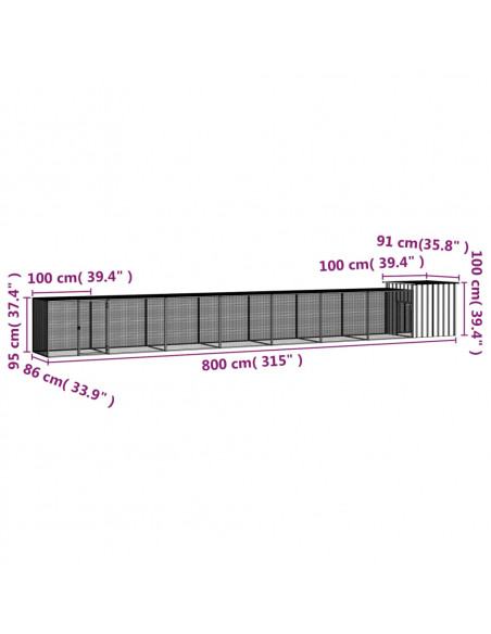 Gabbia per Polli Antracite 800x91x100 cm Acciaio Zincato