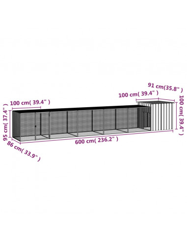 Gabbia per Polli Grigia 600x91x100 cm Acciaio Zincato