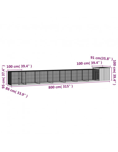 Gabbia per Polli Grigia 800x91x100 cm Acciaio Zincato