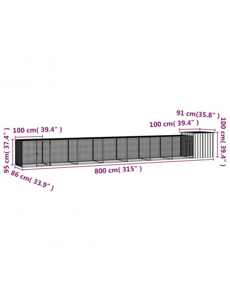 Gabbia per Polli Grigia 800x91x100 cm Acciaio Zincato