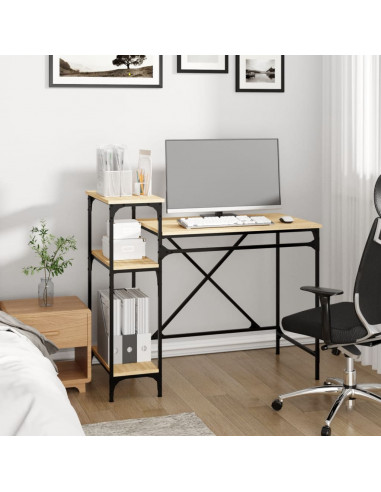 Scrivania Ripiani Rovere Sonoma 105x50x90cm Multistrato e Ferro