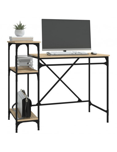 Scrivania Ripiani Rovere Sonoma 105x50x90cm Multistrato e Ferro
