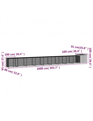 Gabbia per Polli Grigia 1000x91x100 cm Acciaio Zincato