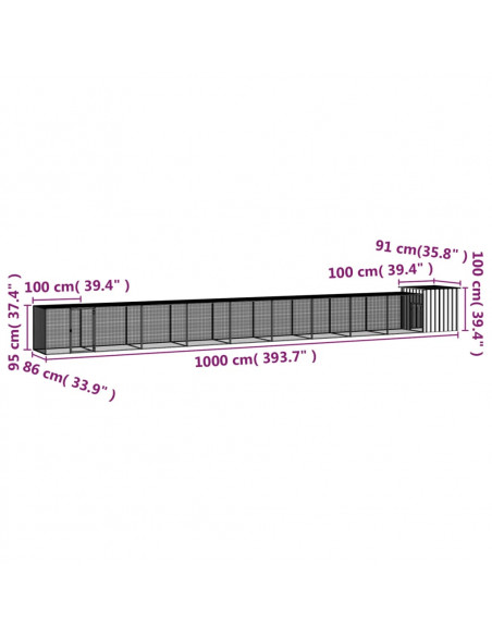Gabbia per Polli Grigia 1000x91x100 cm Acciaio Zincato
