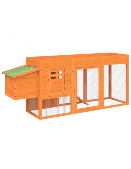 Pollaio Marrone 204x50x84 cm in Legno Massello di Pino