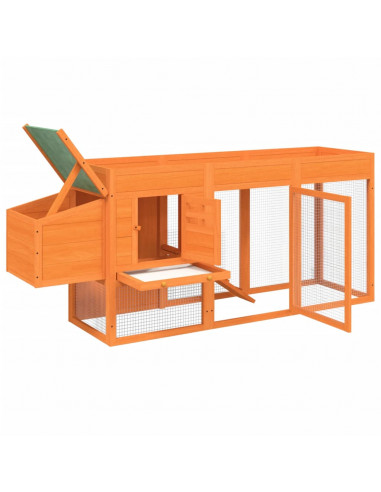 Pollaio Marrone 204x50x84 cm in Legno Massello di Pino