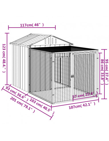 Pollaio Area Corsa Grigio Chiaro 117x201x123 cm Acciaio Zincato