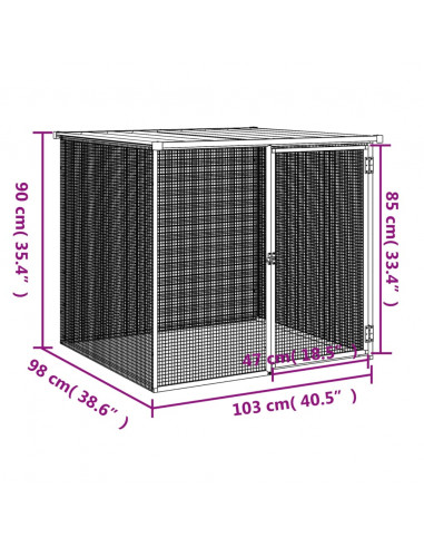 Gabbia Polli Tetto Grigio Chiaro 103x98x90 cm Acciaio Zincato