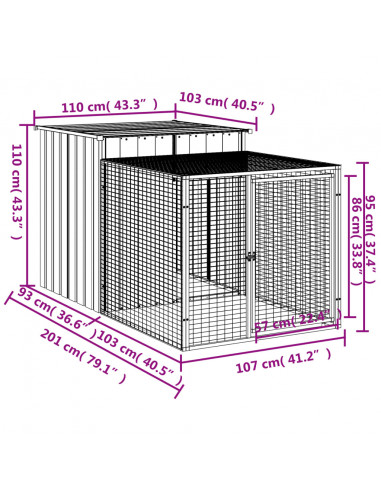 Pollaio con Area Corsa Antracite 110x201x110 cm Acciaio Zincato