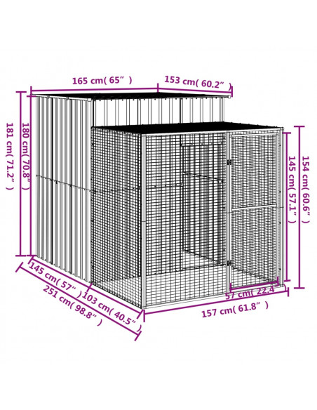 Pollaio Area Corsa Grigio Chiaro 165x251x181 cm Acciaio Zincato
