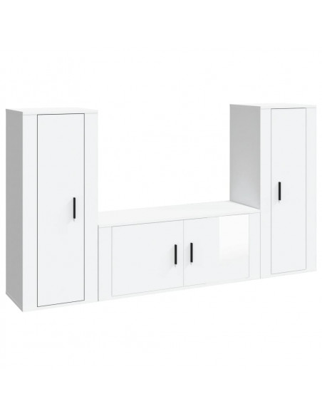 Set Mobili Porta TV 3 pz Bianco Lucido in Legno Multistrato