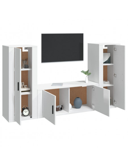Set Mobili Porta TV 3 pz Bianco Lucido in Legno Multistrato