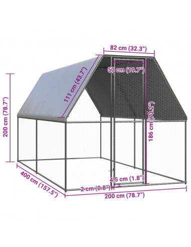 Gabbia per Polli da Esterno 2x4x2 m in Acciaio Zincato