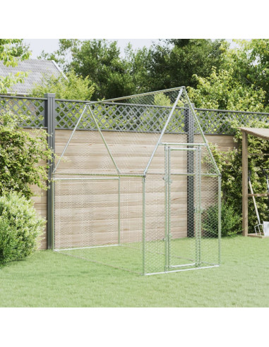 Gabbia per Polli Argento 200x100x190 cm in Acciaio Zincato