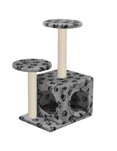 Albero per Gatti e Tiragraffi Sisal 60 cm Zampe Stampate Grigio
