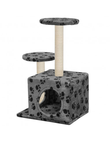 Albero per Gatti e Tiragraffi Sisal 60 cm Zampe Stampate Grigio