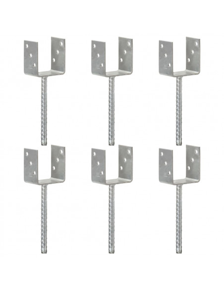 Picchetti per Recinzione 6 pz Argento 9x6x30 cm Acciaio Zincato