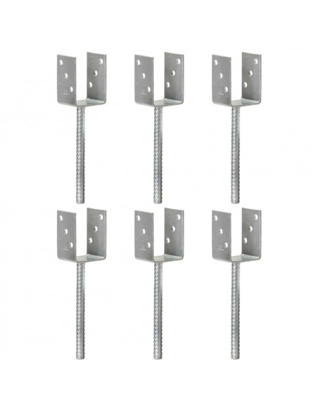 Picchetti per Recinzione 6 pz Argento 7x6x30 cm Acciaio Zincato