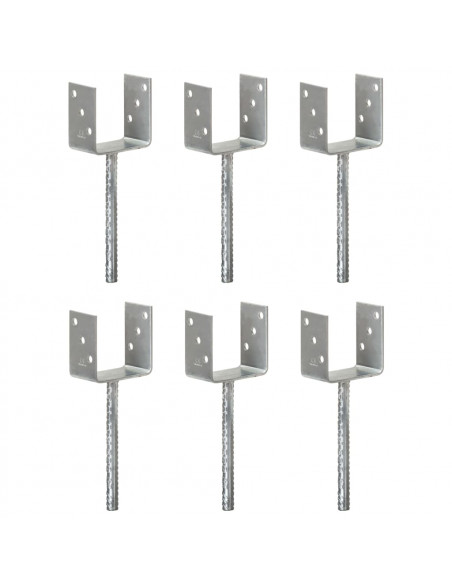 Picchetti per Recinzione 6 pz Argento 10x6x30cm Acciaio Zincato