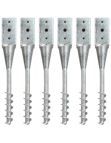 Picchetti di Terra 6 pz Argento 7x7x56 cm in Acciaio Zincato