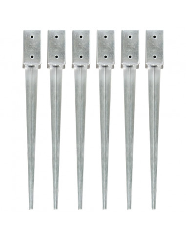 Picchetti di Terra 6 pz Argento 7x7x75 cm in Acciaio Zincato