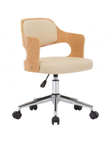 Sedia da Ufficio Girevole Crema in Legno Piegato e Similpelle