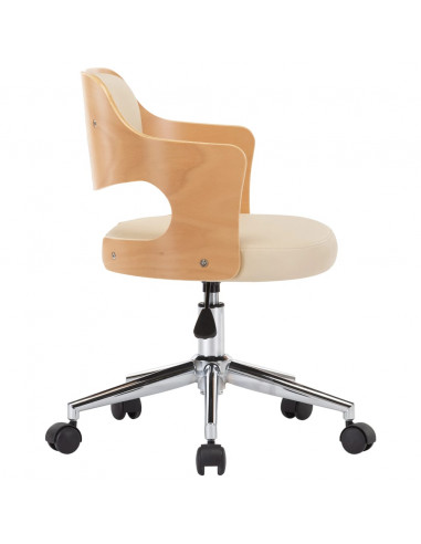 Sedia da Ufficio Girevole Crema in Legno Piegato e Similpelle