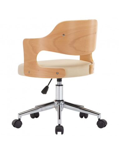 Sedia da Ufficio Girevole Crema in Legno Piegato e Similpelle