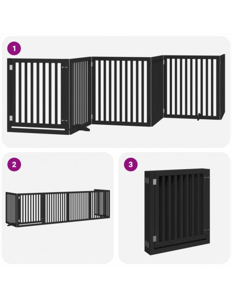 Cancello per Cani Porta Pieghevole Nero 6 Pannelli 480cm Pioppo