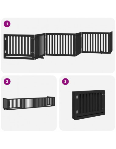 Cancello per Cani Porta Pieghevole Nero 6 Pannelli 480cm Pioppo